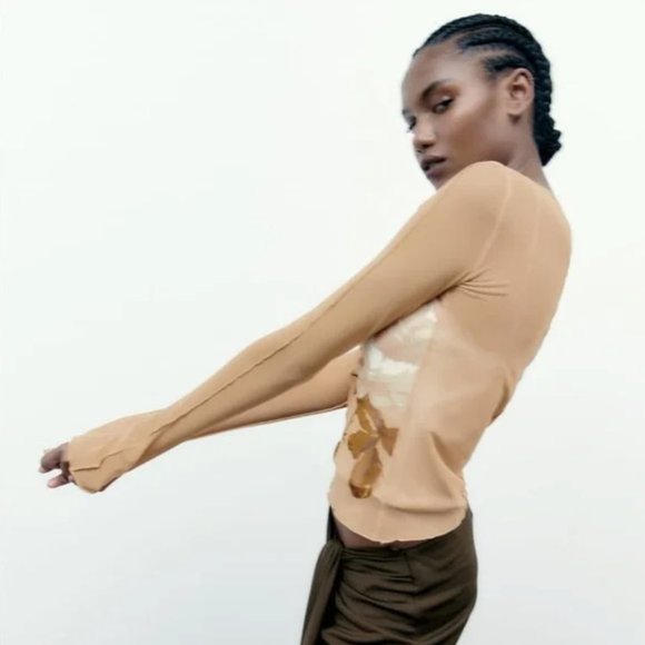 Zara Printed Tulle Top XS - Picture 2 of 8